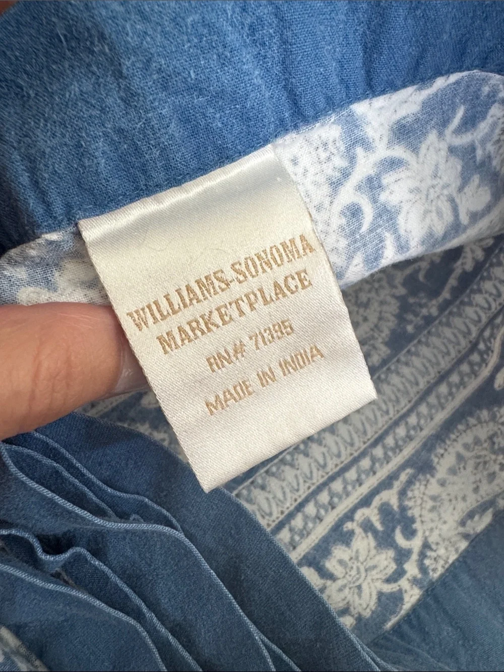 Pottery Barn Navy and White Block-Print Round Tablecloth